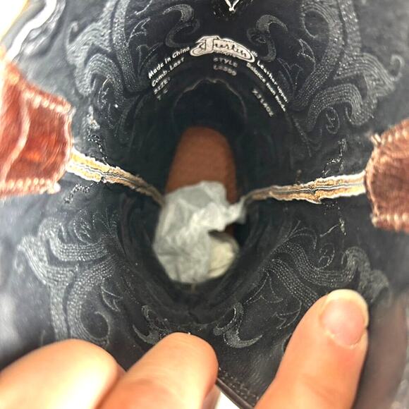 Justin Boots Girls 7 Brown Leather Western Cowboy Boots Pointed Toe Low Heel - Picture 10 of 11